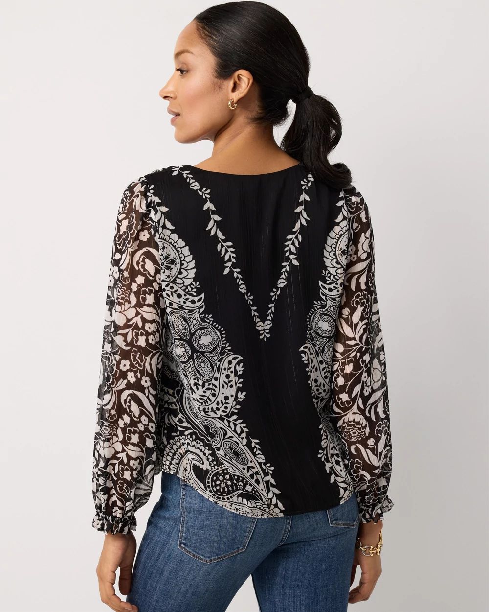 Petite Metallic V-neck Blouse