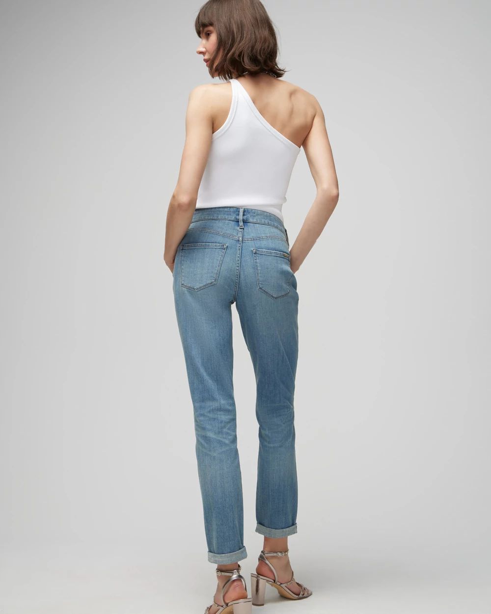 Petite Mid Rise Everyday Soft Denim  Destructed Girlfriend Jeans click to view larger image.