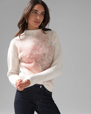 Mock Neck Floral Embellished Sweater