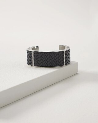 Black Leather & Silvertone Cuff