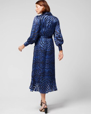 Long Sleeve Silk Burnout Wrap Dress