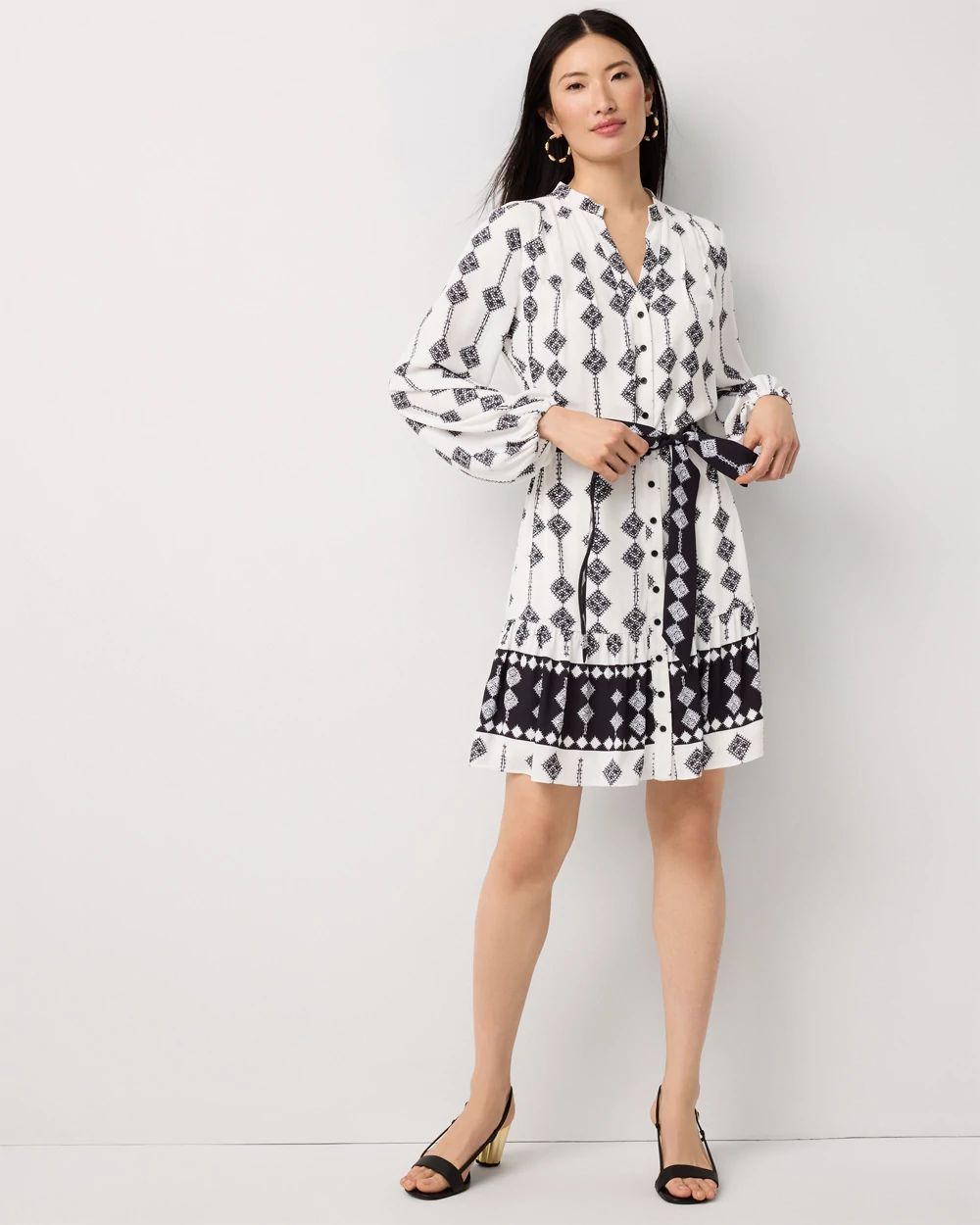 Tie-Waist A-line Shirt Dress