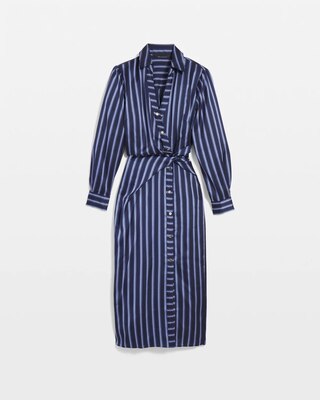 Satin Striped Wrap Dress click to view larger image.