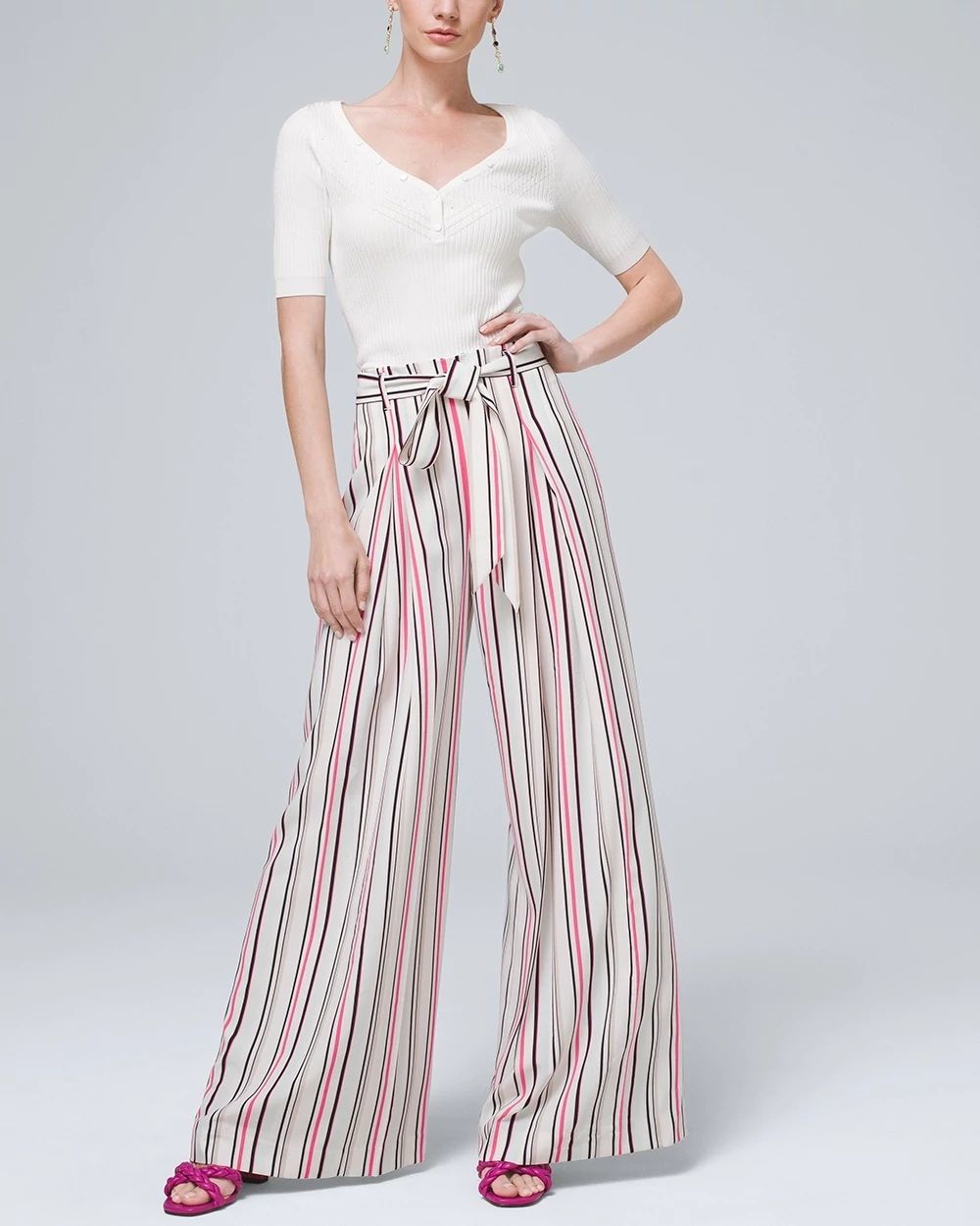 Striped Wide-Leg Side-Zip Pants