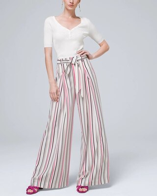 Striped Wide-Leg Side-Zip Pants