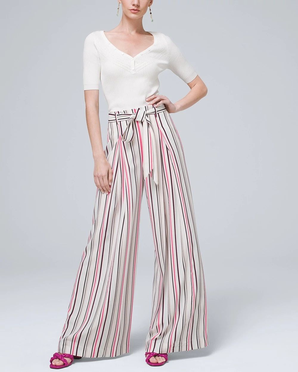 Striped Wide-Leg Side-Zip Pants click to view larger image.