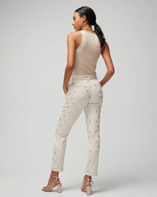 High Rise Foil Print Belted Pret Crop Jeans