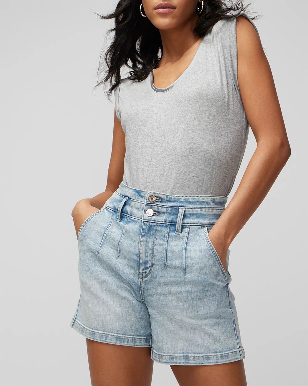 High-Rise Everyday Soft Denim™ Pleated 5-Inch Shorts click to view larger image.