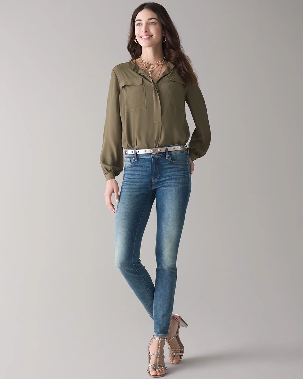 Mid-Rise Everyday Soft Denim™ Button Ankle Skinny Jeans click to view larger image.