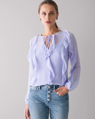 Long Sleeve Ruffled Tie Neck Blouse
