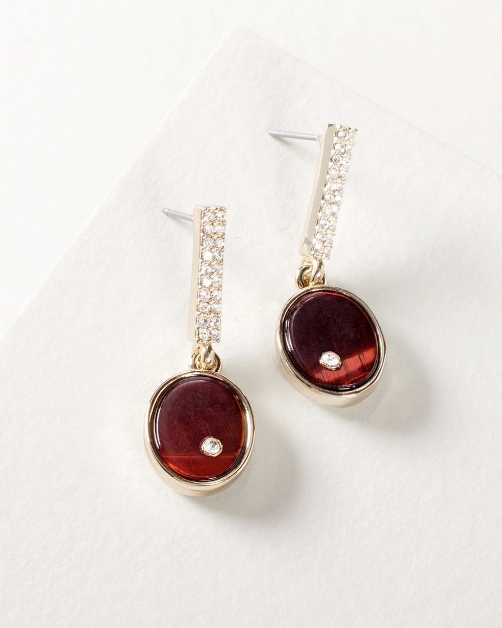 Goldtone Red Tiger Eye Drop Earrings click to view larger image.