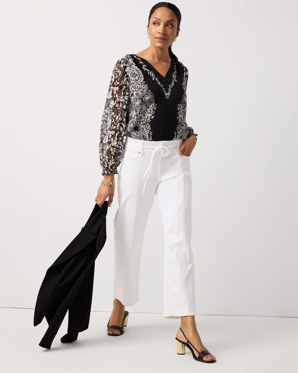 Petite Braided Belt High Rise Wide Leg Crop Jean click to view larger image.