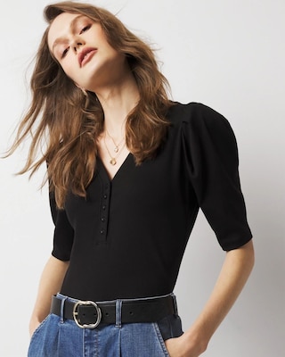 WHBM FORME™ Ribbed Stretch Henley Top