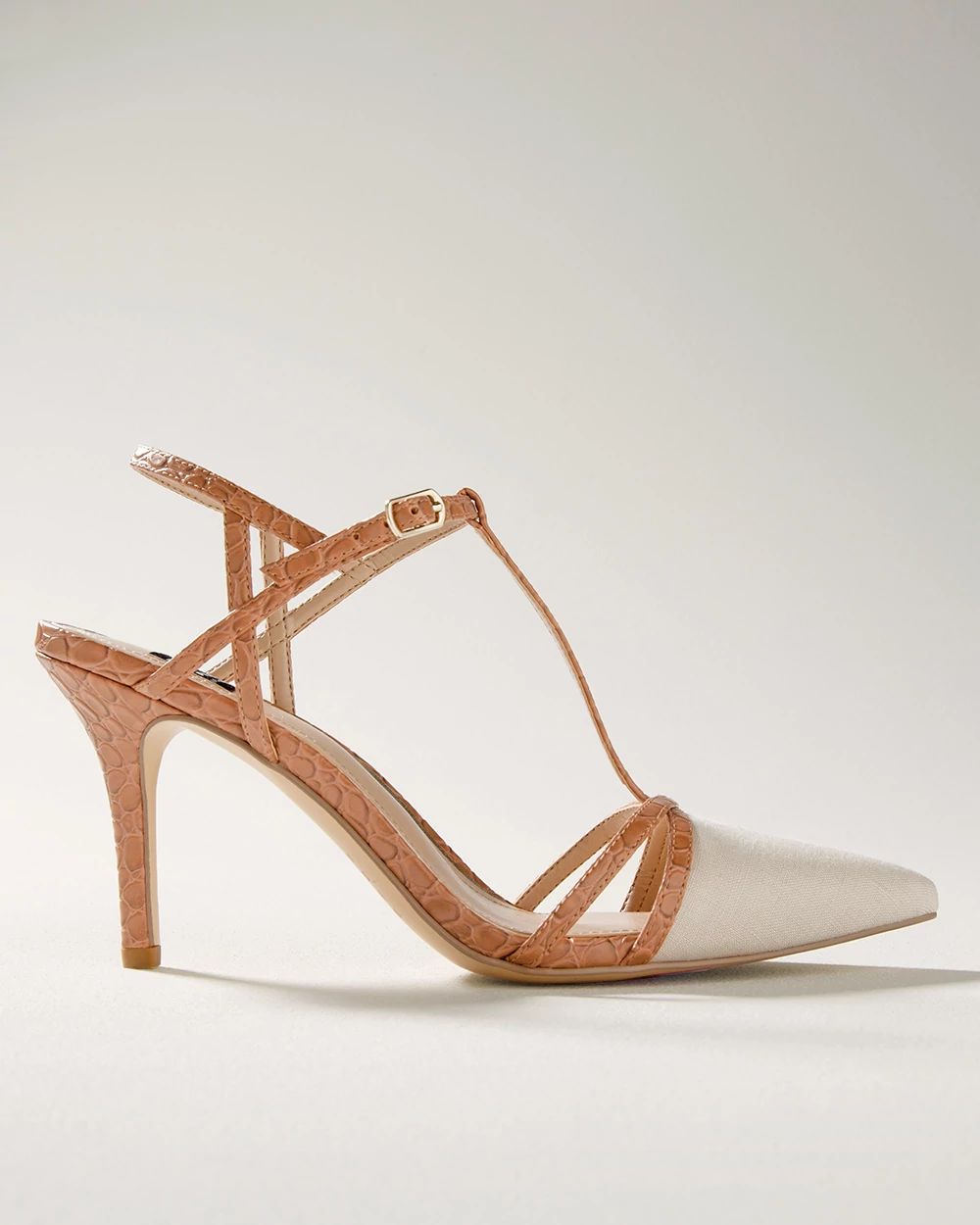 Strappy Linen Mid Heel Pump White House Black Market