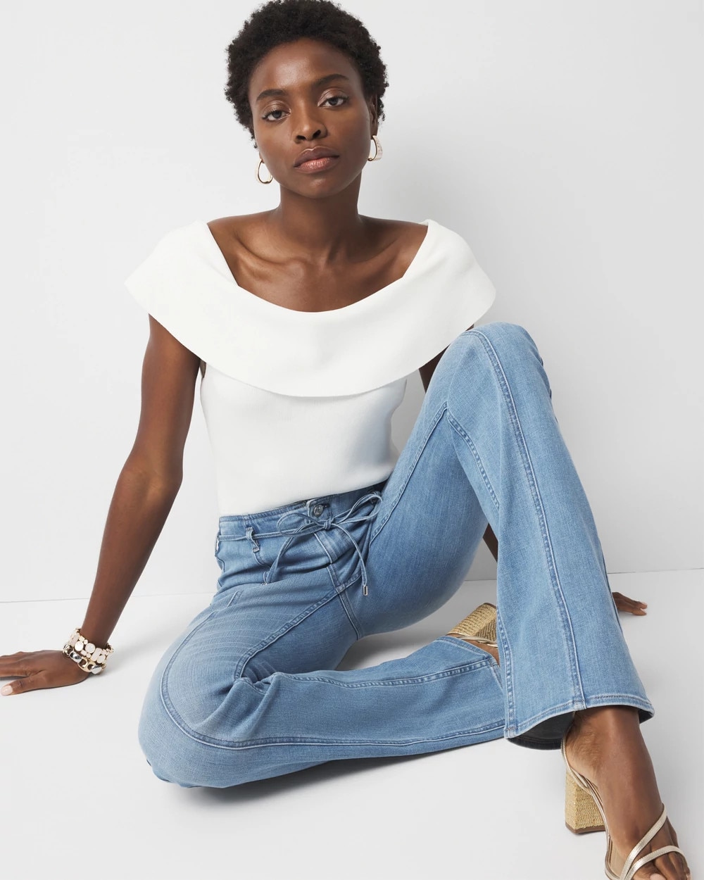 Petite High-Rise Belted Skinny Flare Jean