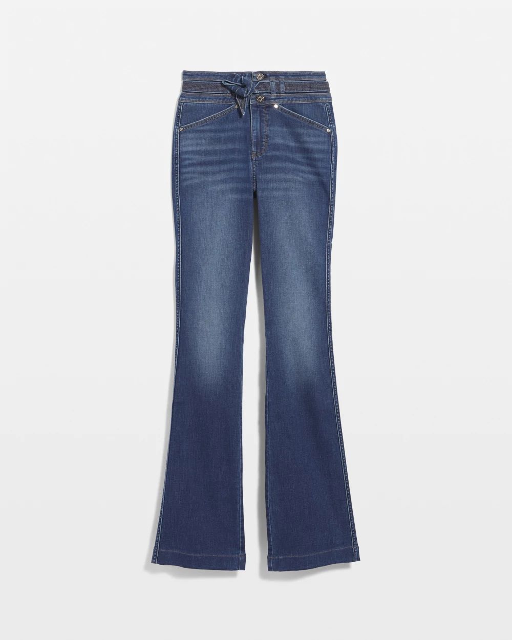 Petite Extra High-Rise Everyday Soft Denim™ Belted Trapunto Flare Jeans