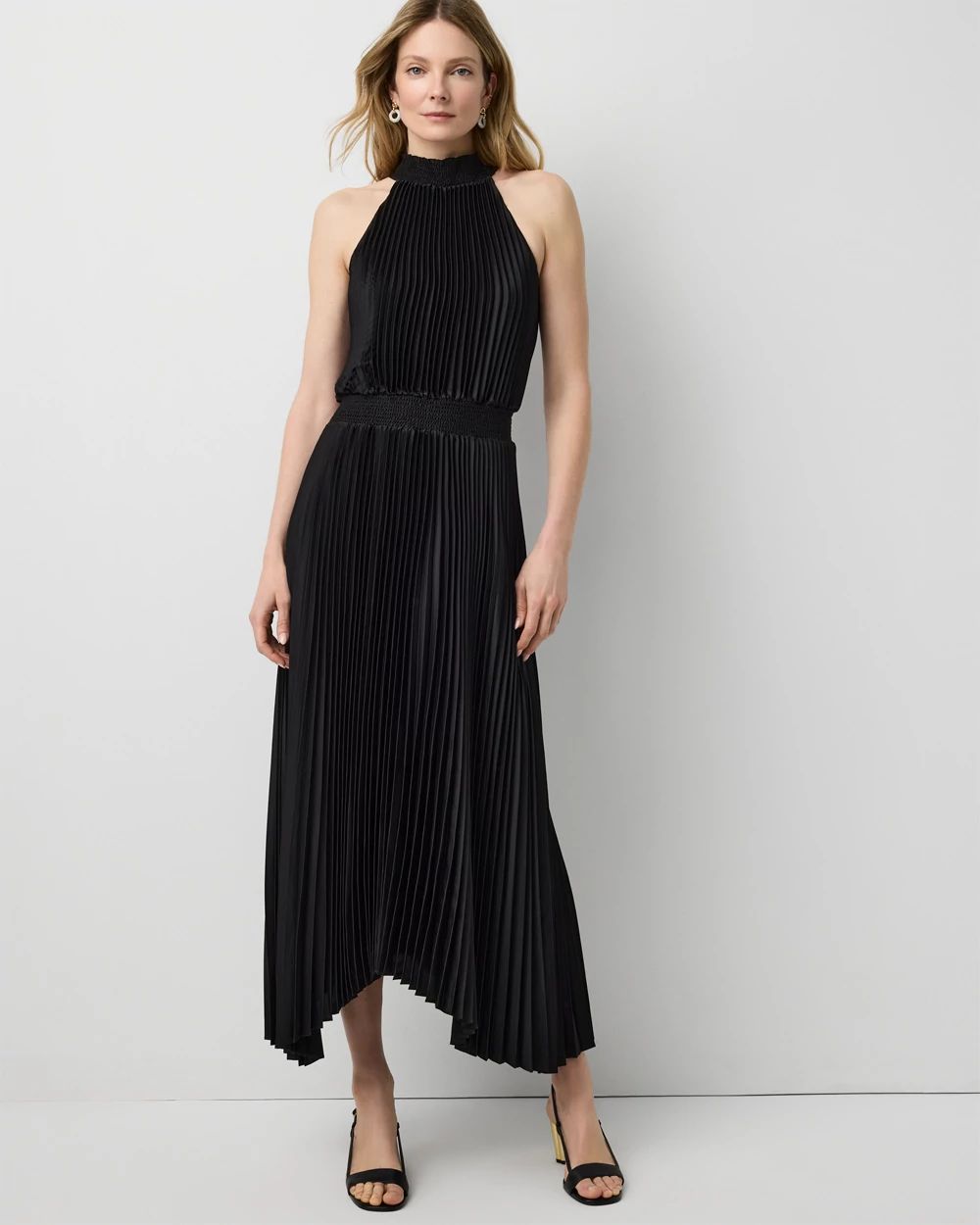 Petite Pleated Midi Halter Dress
