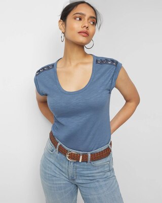 Lace-Up Shoulder Scoop Tee