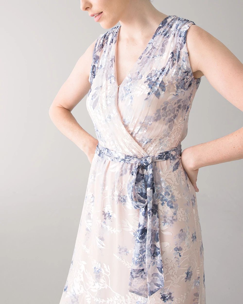 Sleeveless Burnout Godet Midi-Dress click to view larger image.