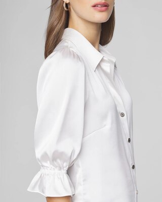 Elbow Sleeve Satin Button Shirt