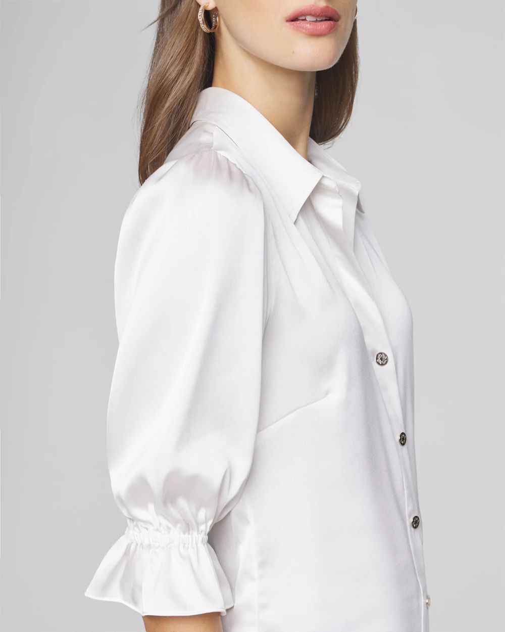 Elbow Sleeve Satin Button Shirt