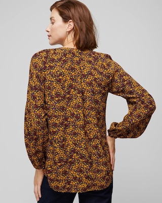 Long Sleeve High-Low Printed Blouse