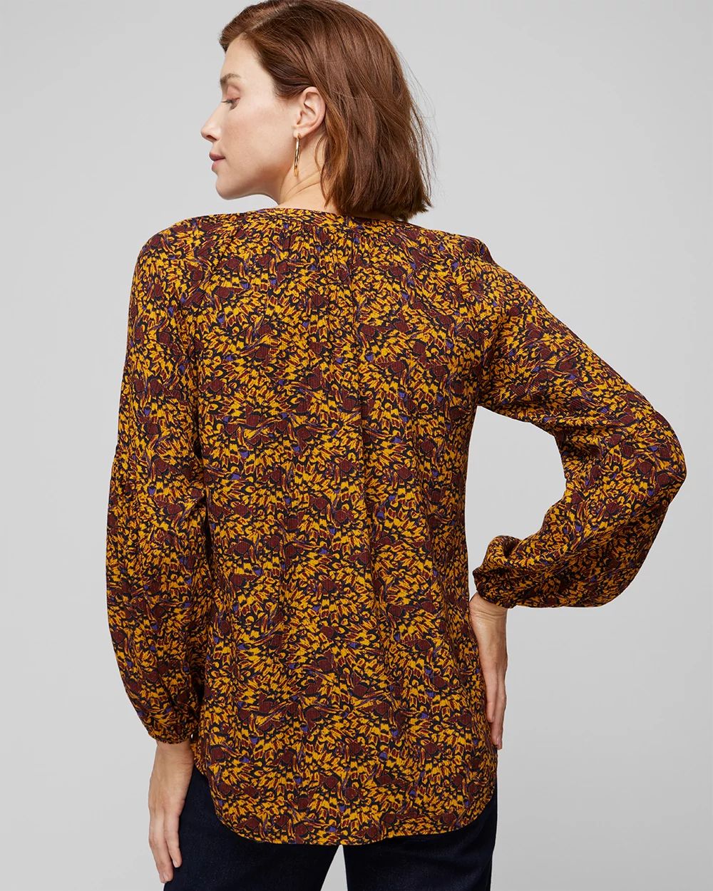 Long Sleeve High-Low Printed Blouse