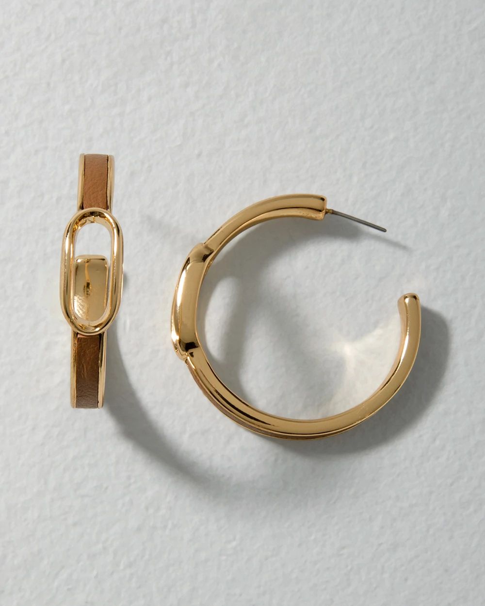 Goldtone + Leather Hoop Earrings click to view larger image.