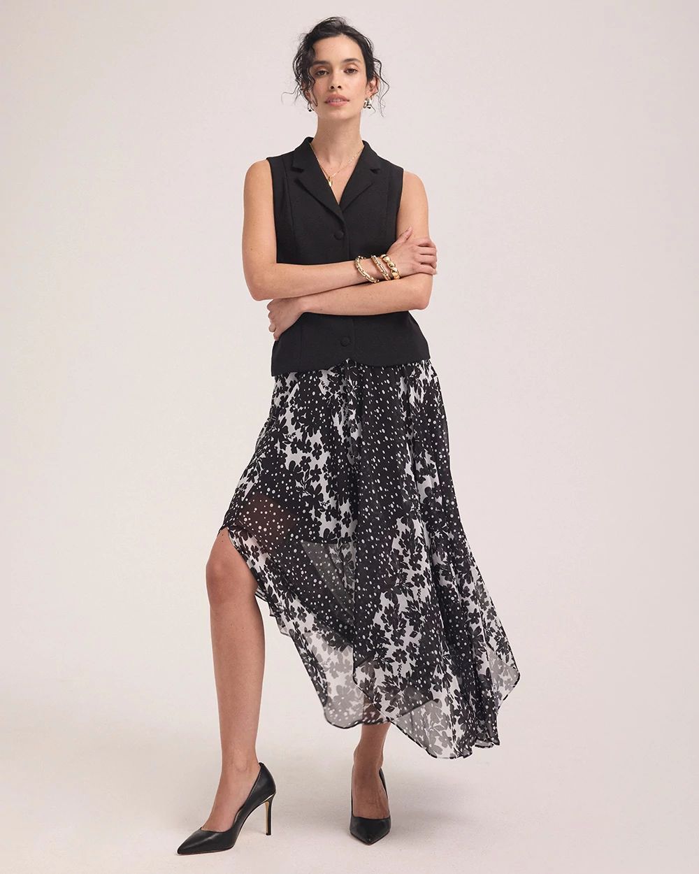 Asymmetrical Hem Midi Skirt
