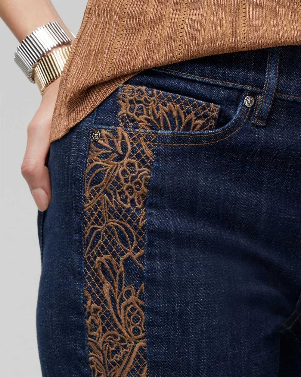 Mid-Rise Everyday Soft Denim  Embellished Girlfriend Jeans click to view larger image.
