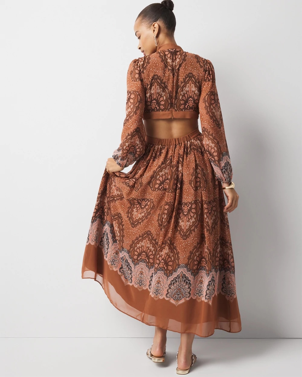 Petite Long-Sleeve V-Neck Cutout Midi Dress