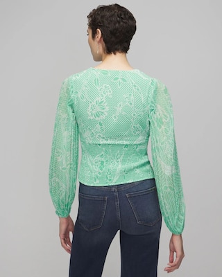 Long Sleeve Pleated Crepe Blouse
