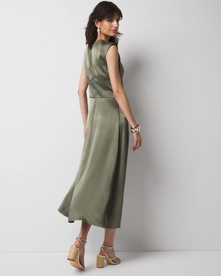 Satin Flutter Sleeve Midi Dress click to view larger image.