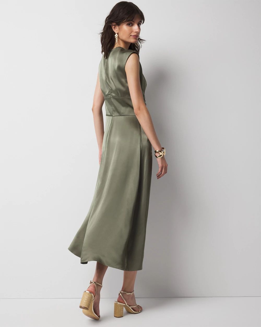 Satin Flutter Sleeve Midi Dress
