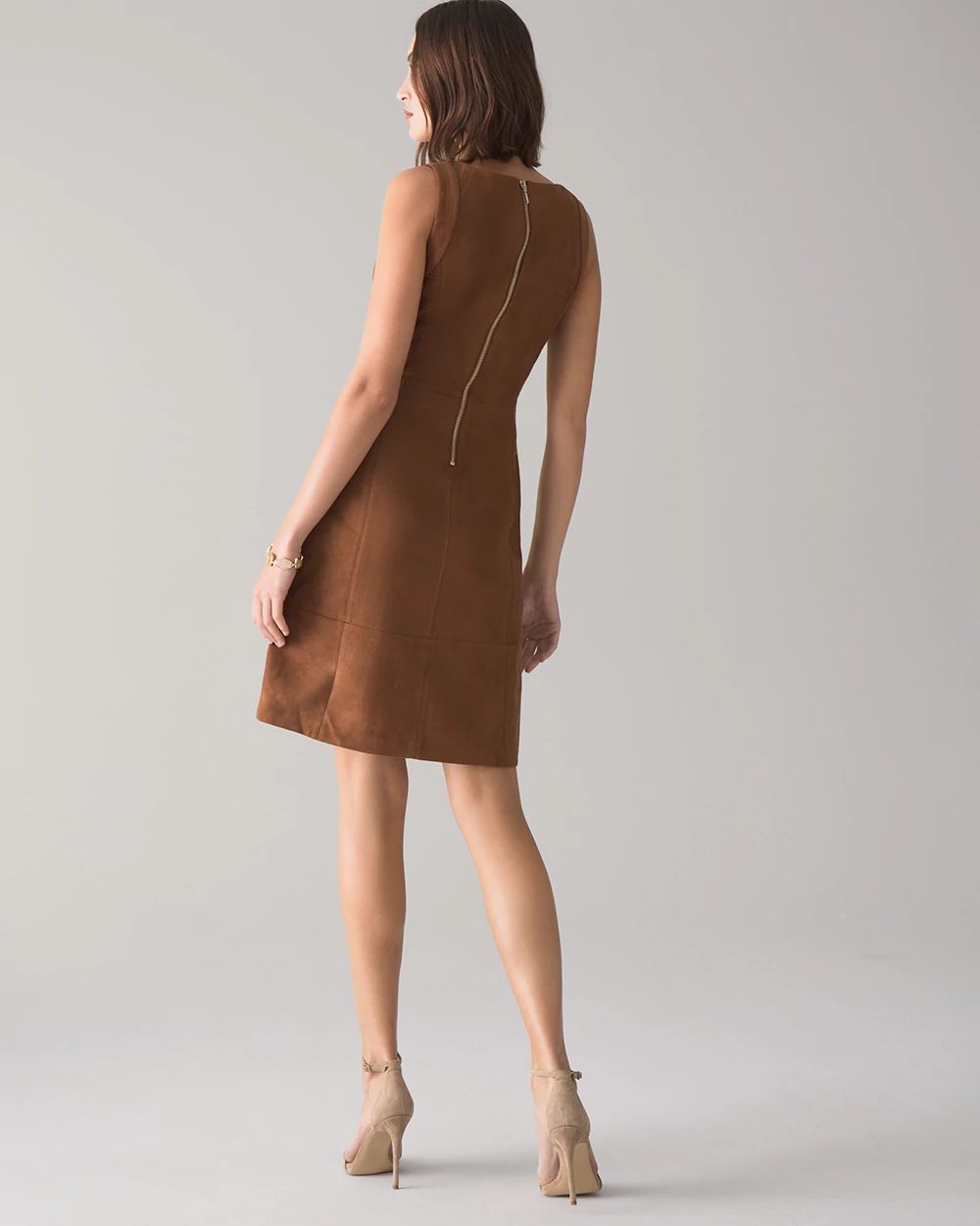 Sleeveless Faux Suede Trapunto Dress | White House Black Market