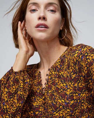 Long Sleeve High-Low Printed Blouse
