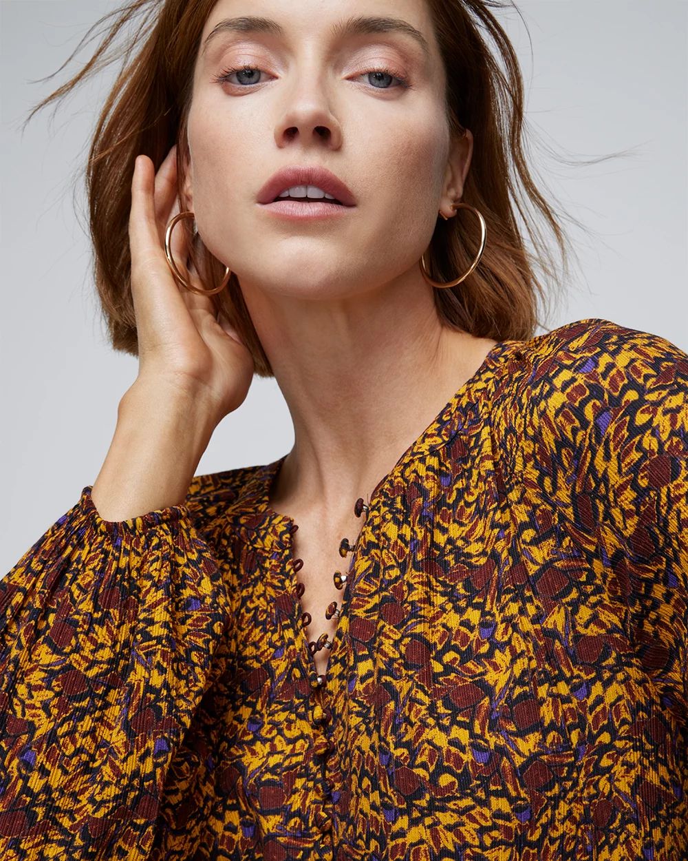 Long Sleeve High-Low Printed Blouse
