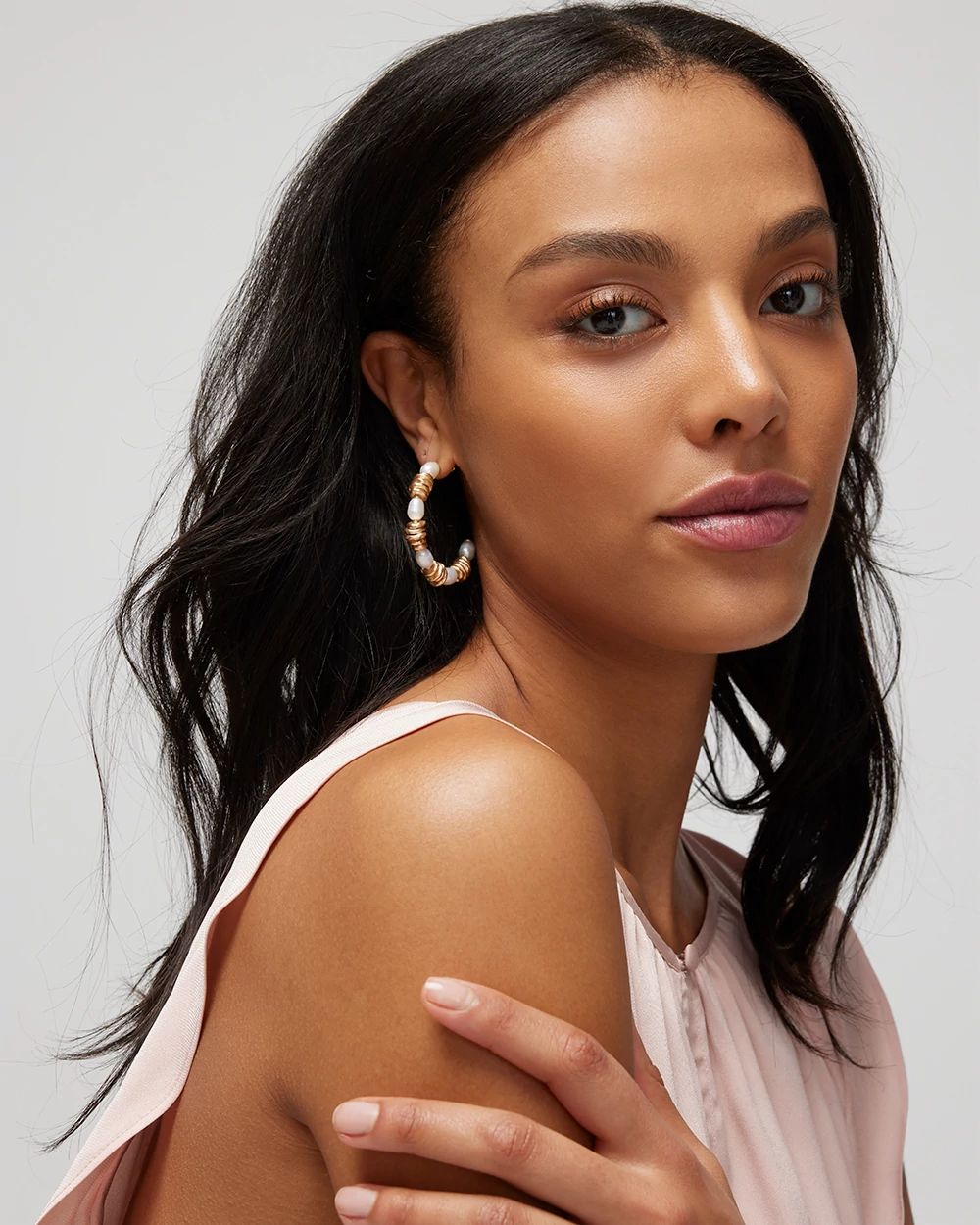Freshwater Pearl and Goldtone Hoop Earrings