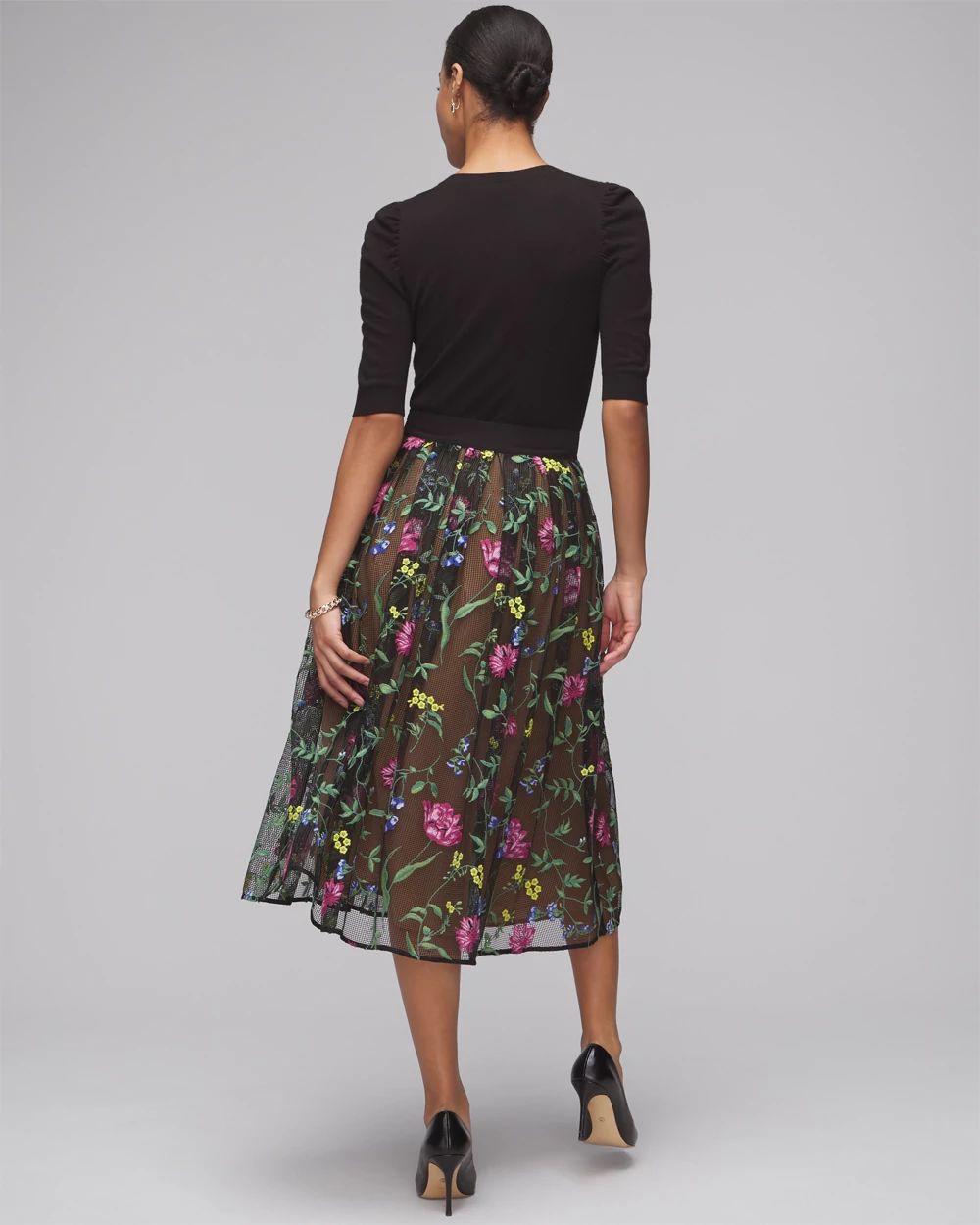 Petite Embroidered Fit & Flare Skirt