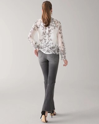 Pleated Butterfly Print Blouse