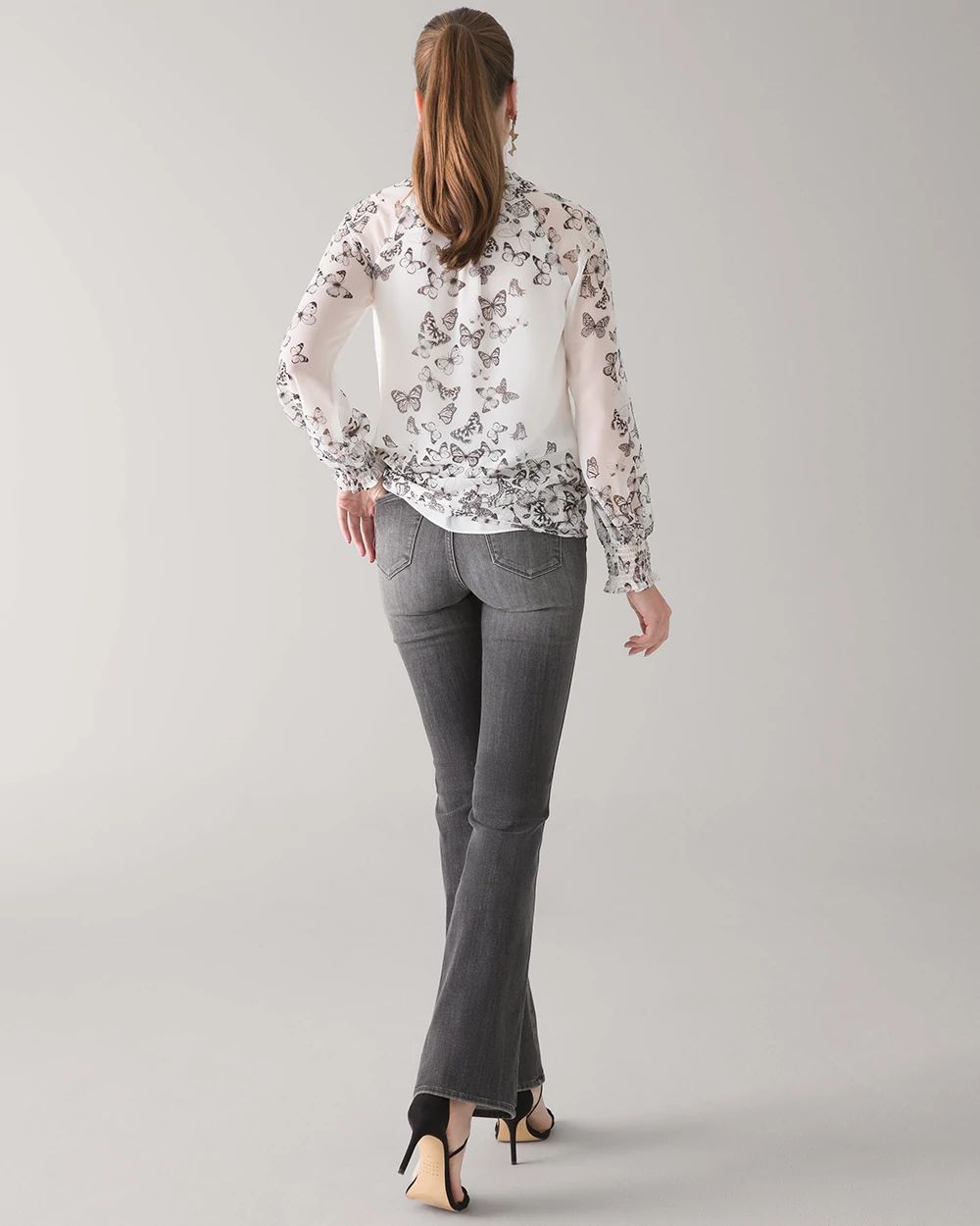 Pleated Butterfly Print Blouse