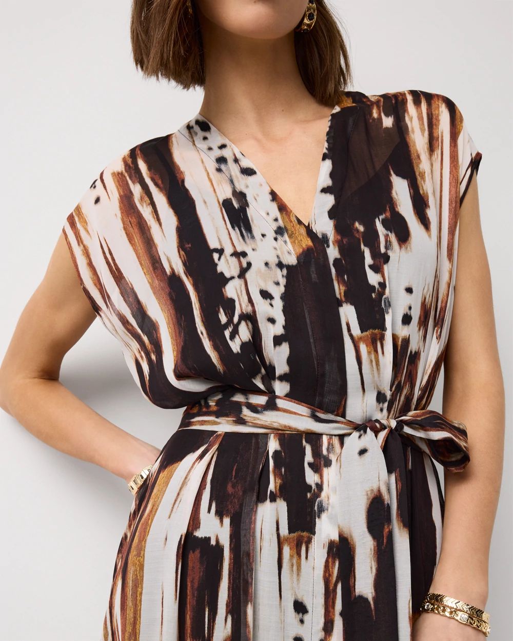 V-neck Tie-Waist Midi Dress click to view larger image.
