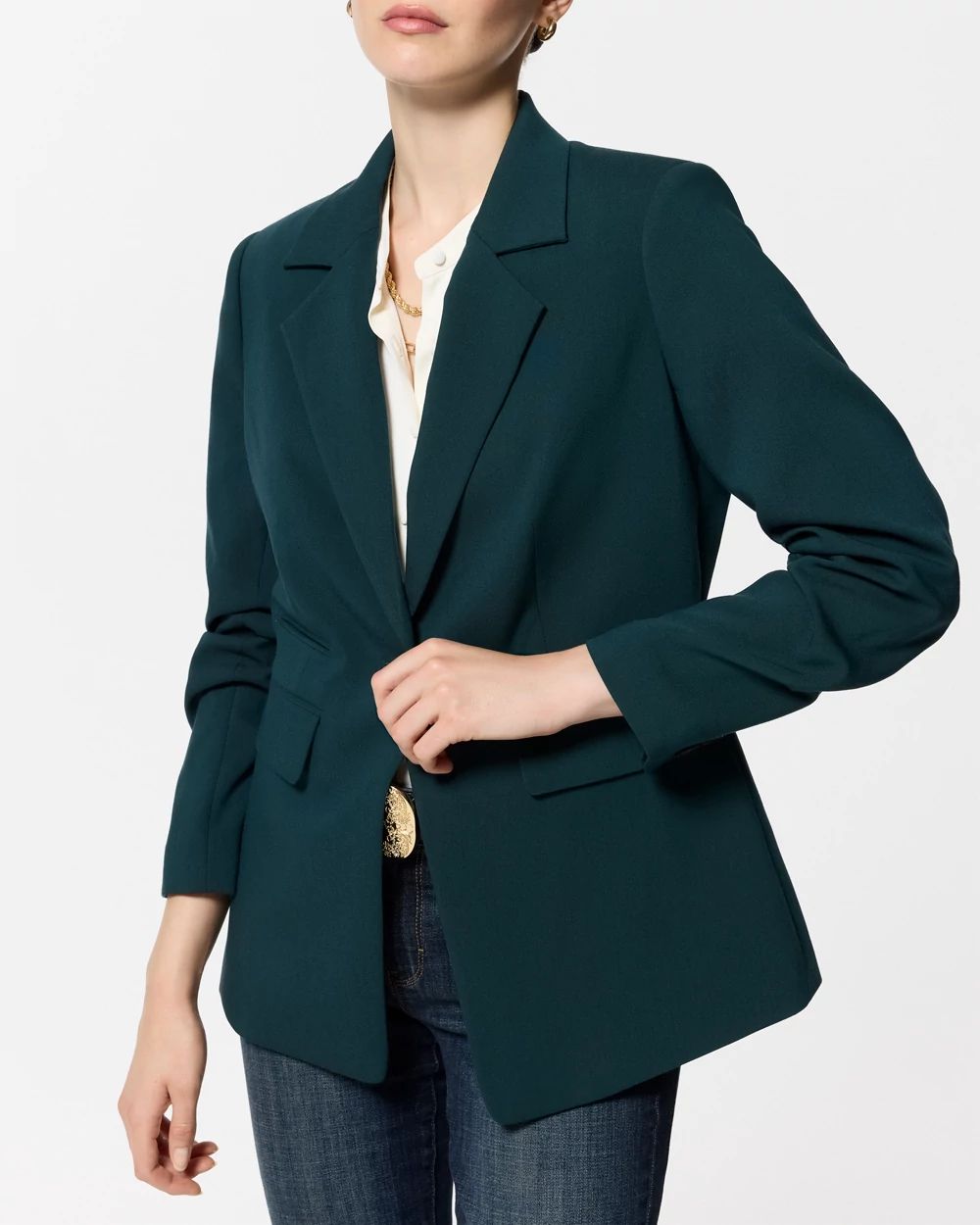 Luxe Stretch Ruched Sleeve Blazer click to view larger image.