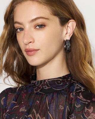 Hematite + Pavé Hoop Earrings click to view larger image.