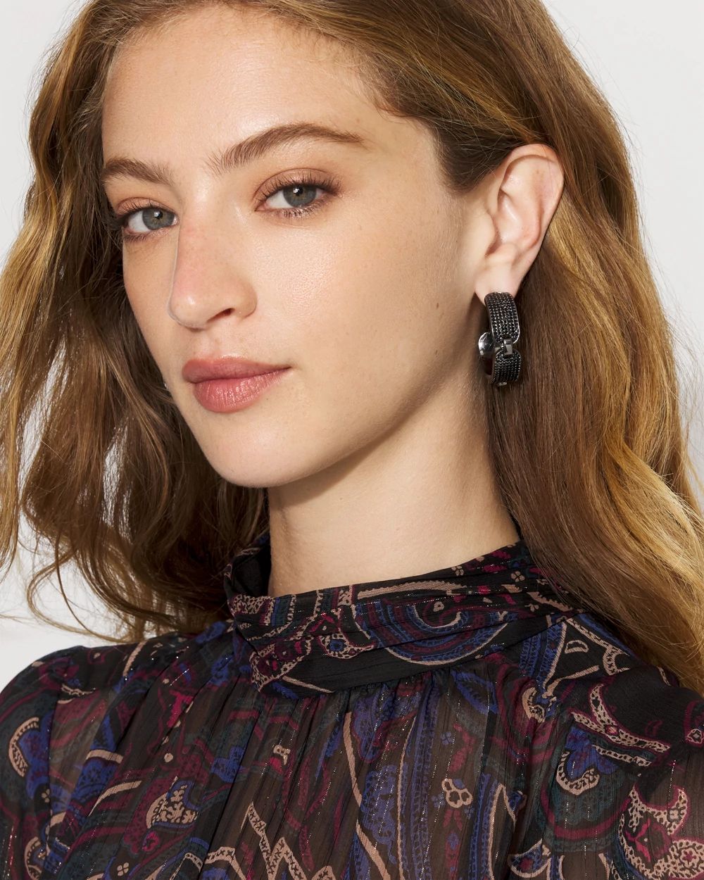 Hematite + Pavé Hoop Earrings click to view larger image.