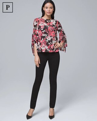 Petite Tie-Sleeve Floral Blouse