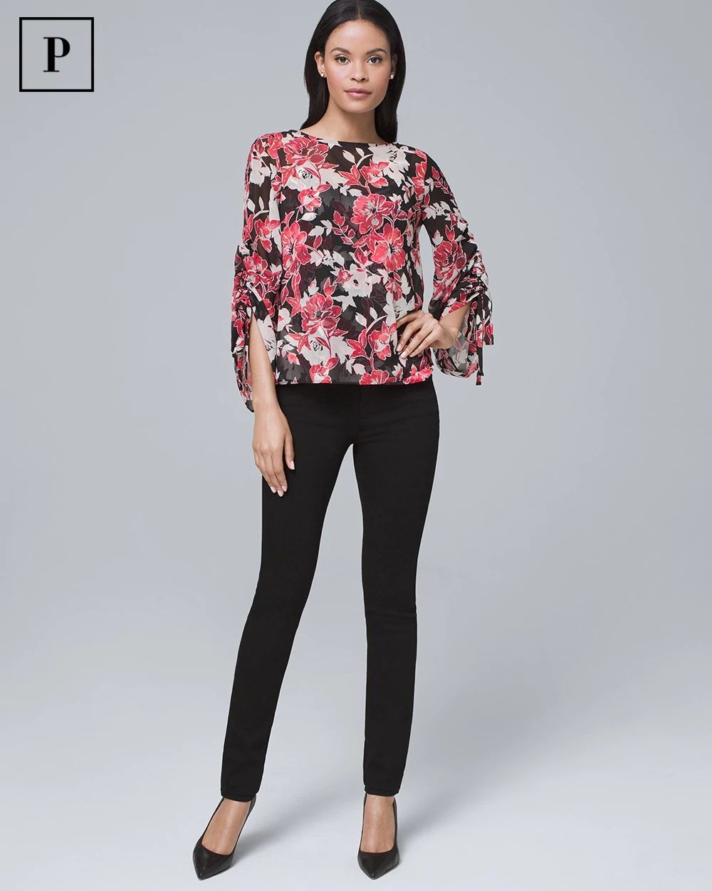 Petite Tie-Sleeve Floral Blouse