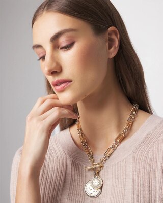 Mixed-Metal Convertible Toggle Coin Necklace click to view larger image.