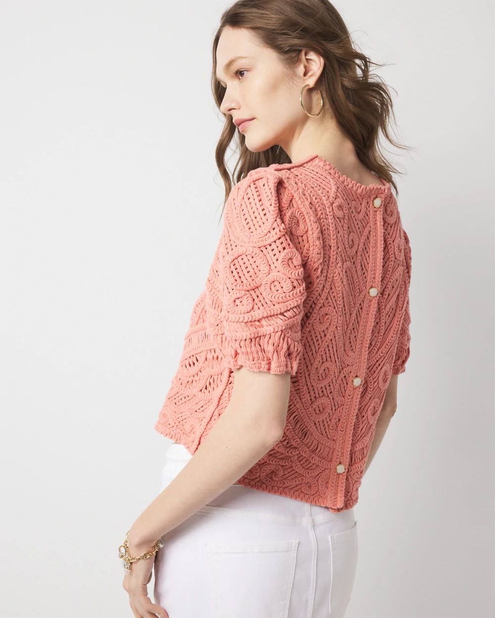 Puff Sleeve Crochet Sweater