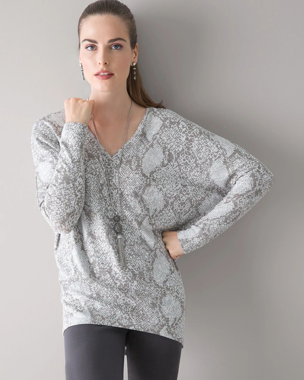 Snake-print Knit Dolman Tunic